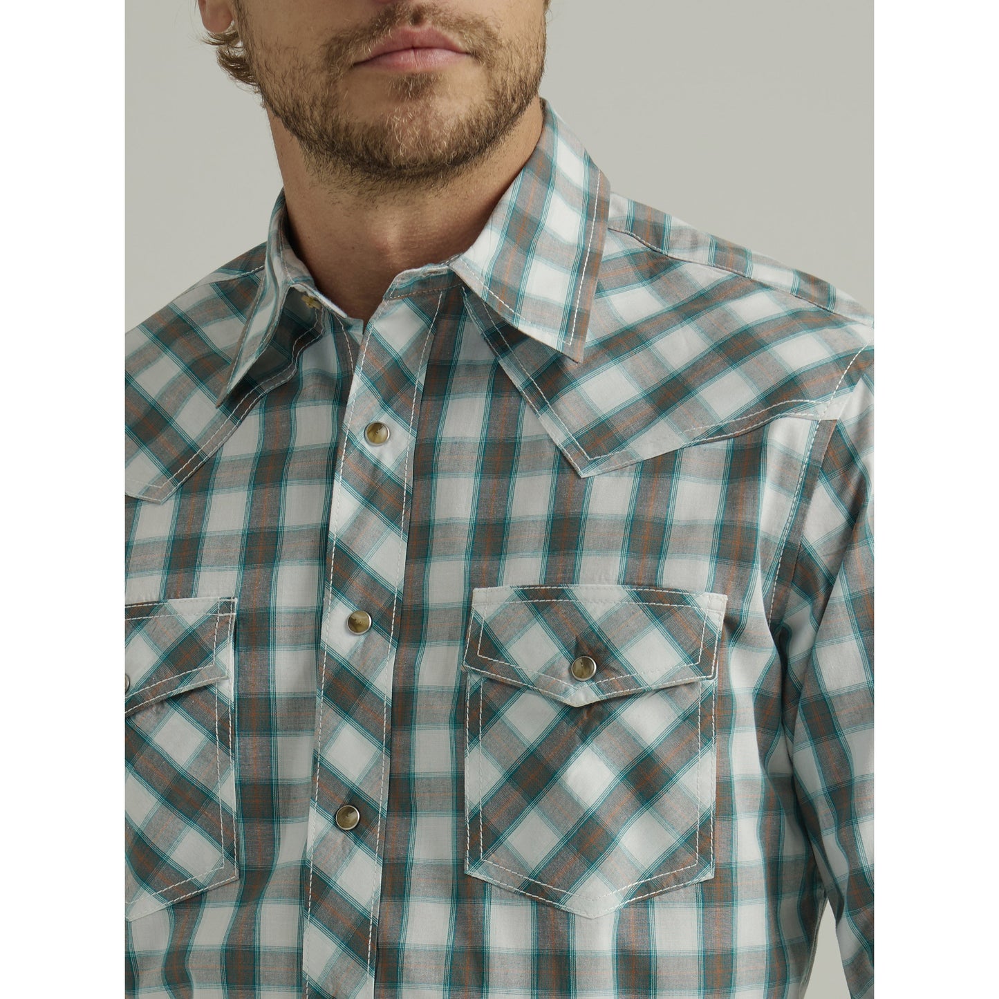 Wrangler Men's 20X Competition Advanced Comfort Long Sleeve Shirt - Teal/Brown