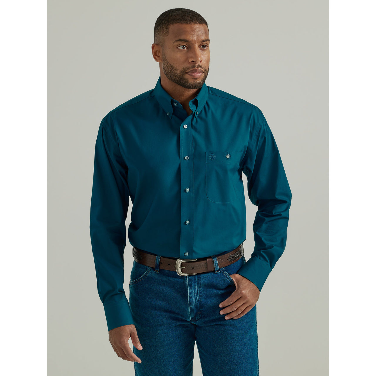 Wrangler George Strait Collection One Pocket Long Sleeve Shirt - Teal