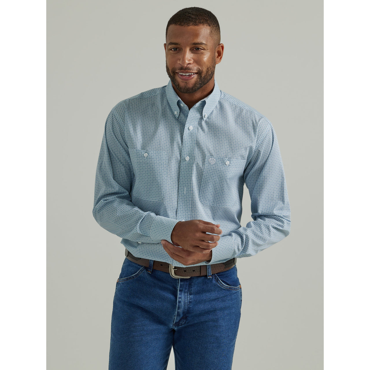 Wrangler Men's George Strait Long Sleeve Print Shirt - Blue