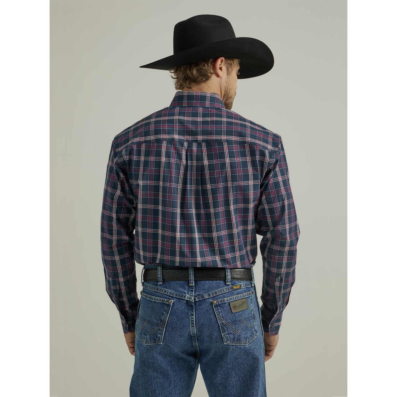 Wrangler Men's George Strait Long Sleeve Plaid Shirt - Navy