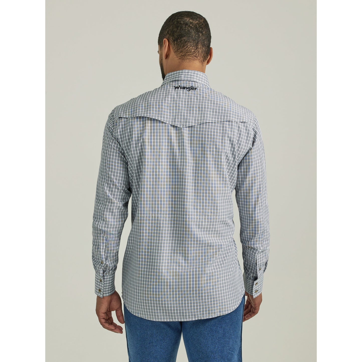 Wrangler Men's Western Plaid Long Sleeve Shirt - Navy