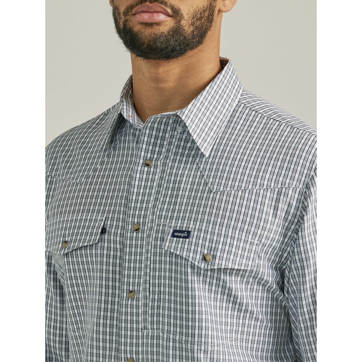 Wrangler Men's Western Plaid Long Sleeve Shirt - Navy