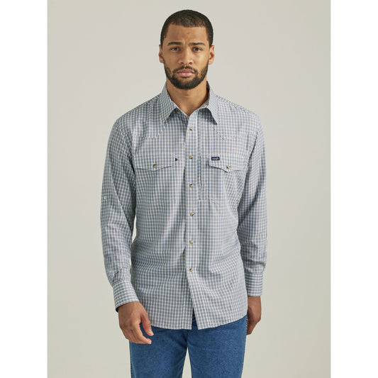 Wrangler Men's Western Plaid Long Sleeve Shirt - Navy