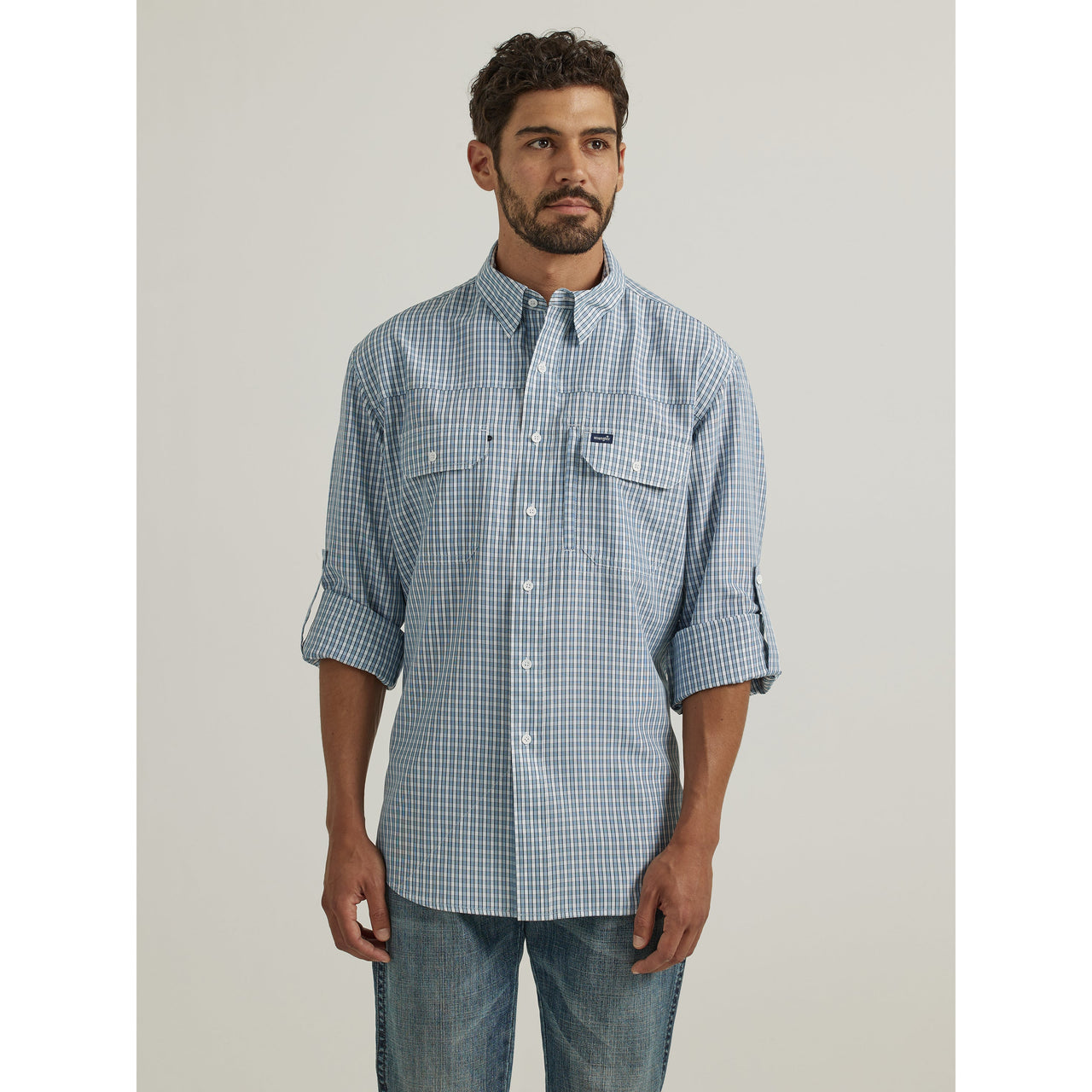 Wrangler Men's Western Plaid Long Sleeve Shirt - Navy