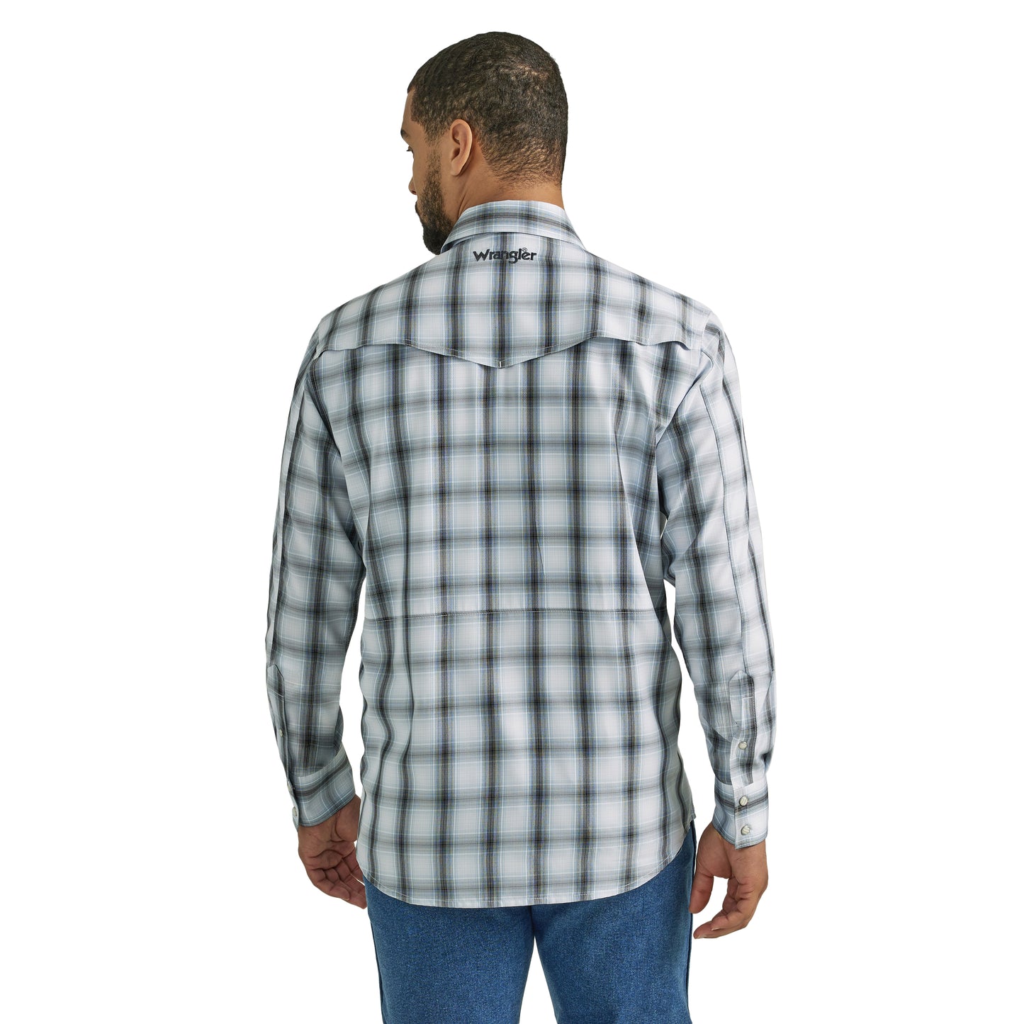 Wrangler Men's Western Plaid Long Sleeve Shirt - Blue