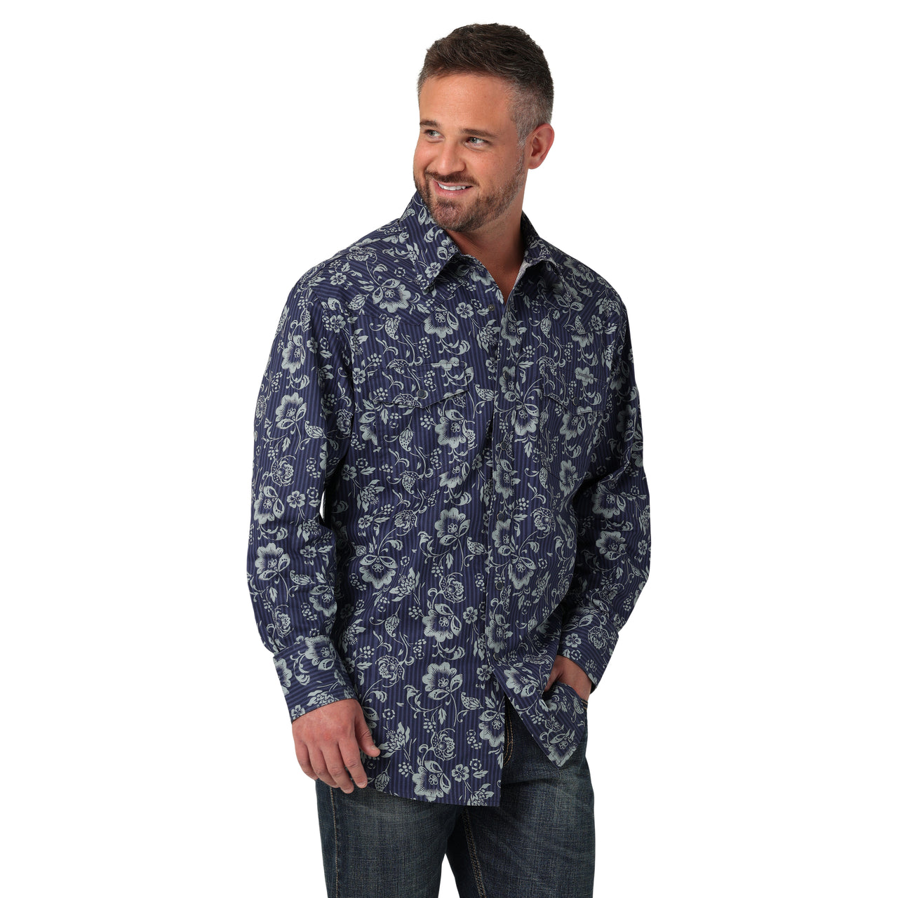 Wrangler Men's Coconut Cowboy Long Sleeve Shirt - Navy