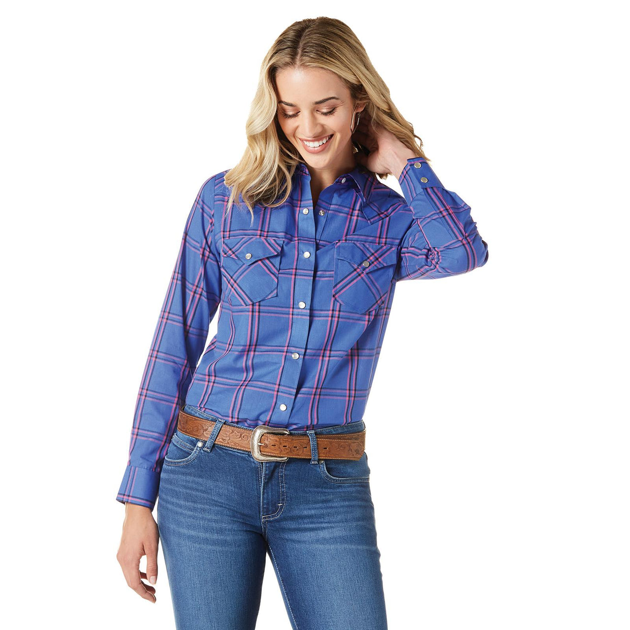 Wrangler Women's Essential Snap Shirt - Blue Plaid