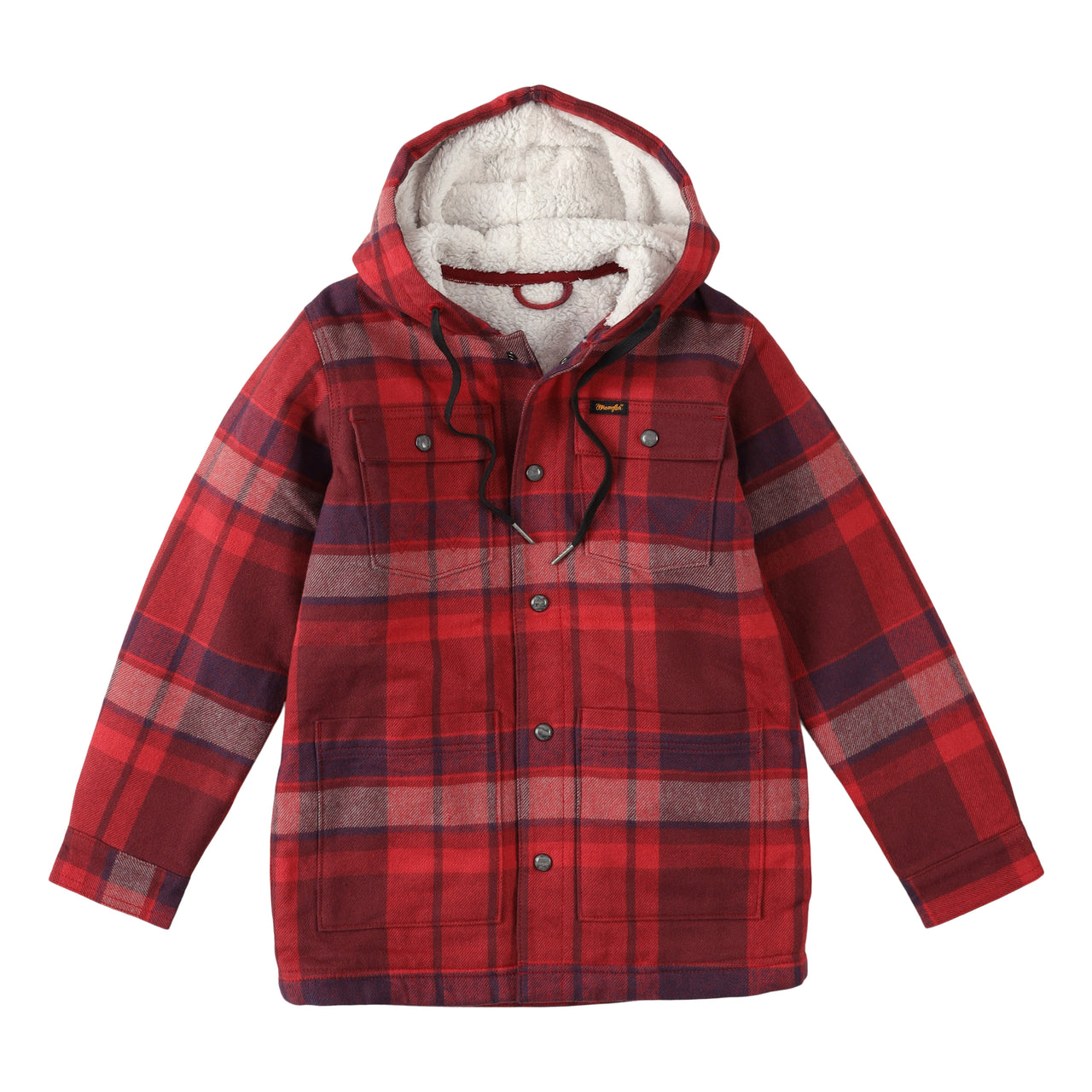 Wranglers Boy's Sherpa Lined Flannel Hooded Shirt Jacket - Garnet