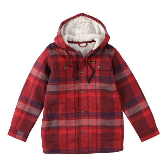 Wranglers Boy's Sherpa Lined Flannel Hooded Shirt Jacket - Garnet