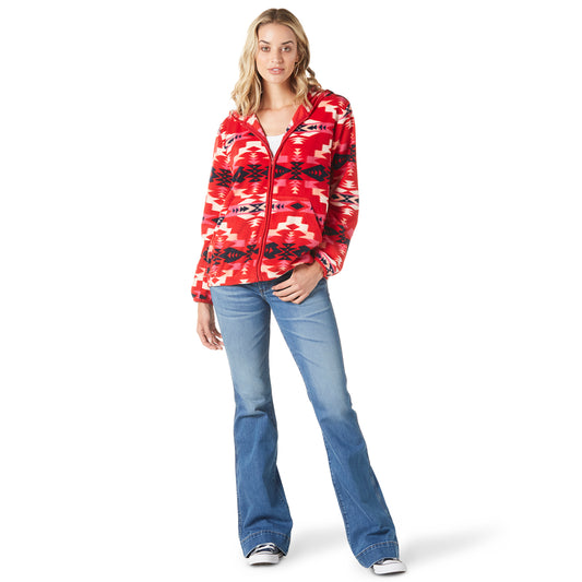 Wrangler Women's LS Fleece Zip Sweater - Aztec Red
