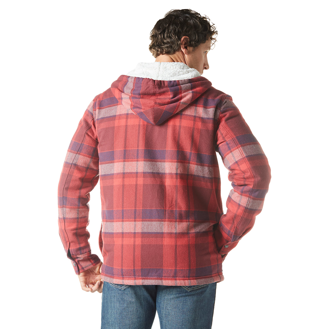 Wrangler Hooded Flannel Sherpa Lined Shirt Jacket - Red