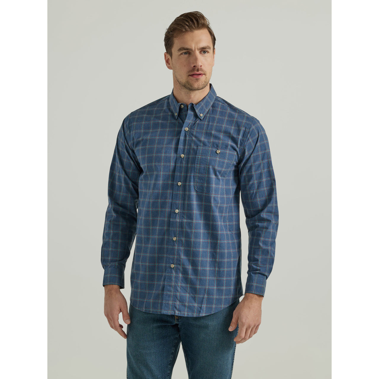 Wrangler Rugged Wear® Wrinkle Resist Long Sleeve Plaid Shirt - Navy