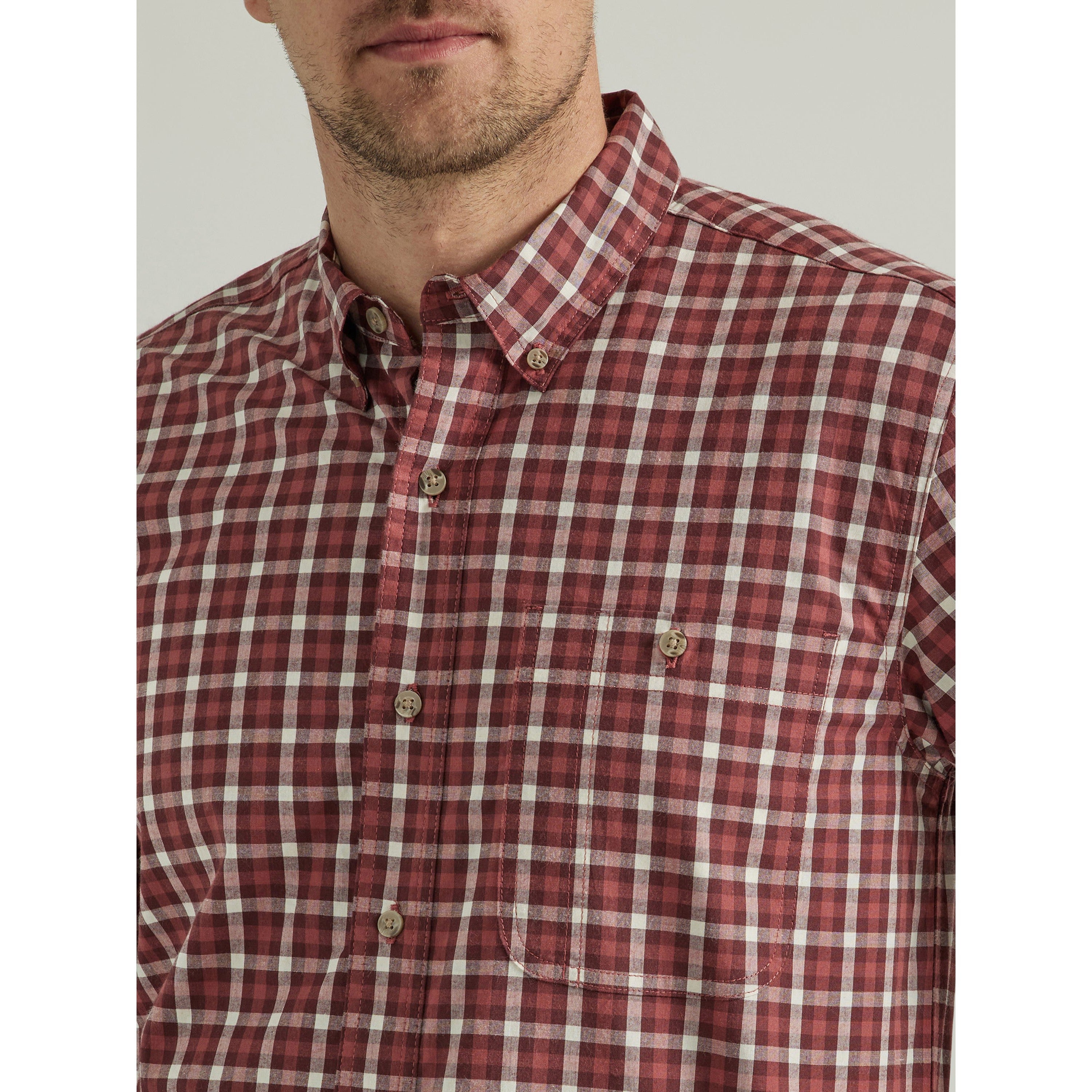 Wrangler Rugged Wear® Wrinkle Resist Long Sleeve Plaid Shirt - Red