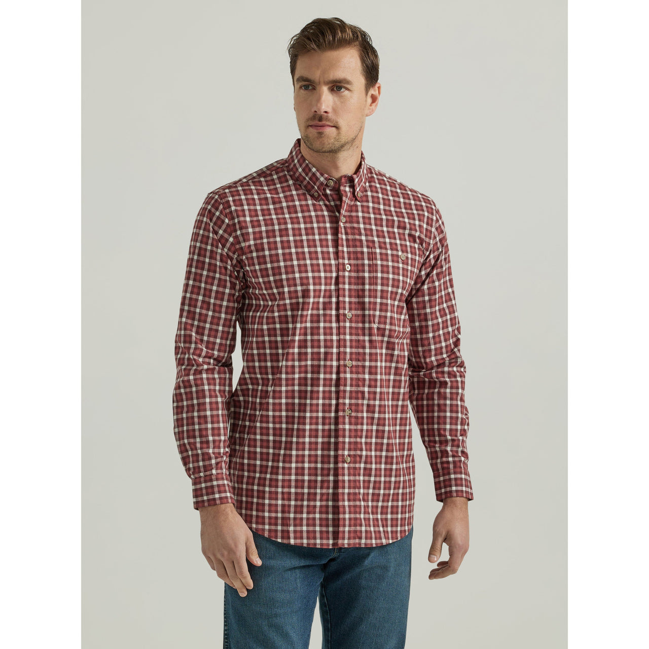 Wrangler Rugged Wear® Wrinkle Resist Long Sleeve Plaid Shirt - Red