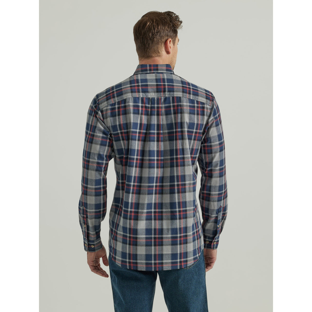 Wrangler Rugged Wear Blue Ridge Plaid Long Sleeve Shirt - Navy