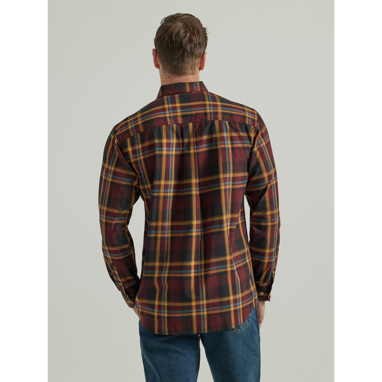 Wrangler Rugged Wear Blue Ridge Plaid Long Sleeve Shirt - Burgundy