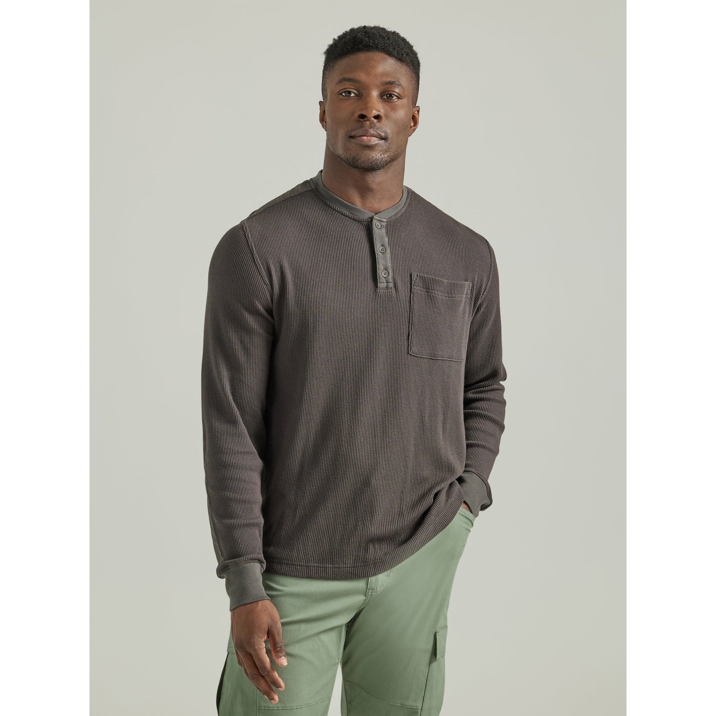 Wrangler Men's ATG Long Sleeve Henley Shirt - Raven Grey