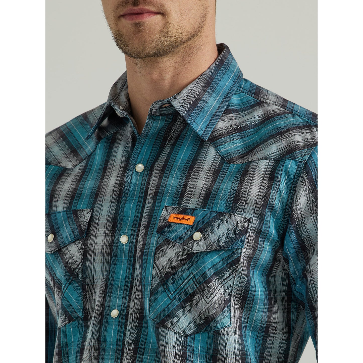 Wrangler Men's FR Long Sleeve Work Shirt - Black/Teal