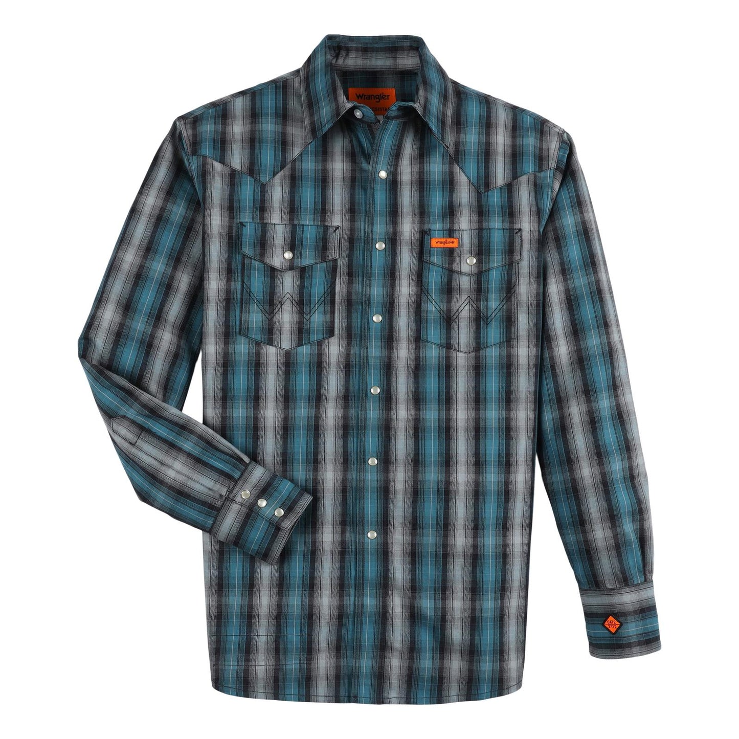 Wrangler Men's FR Long Sleeve Work Shirt - Black/Teal