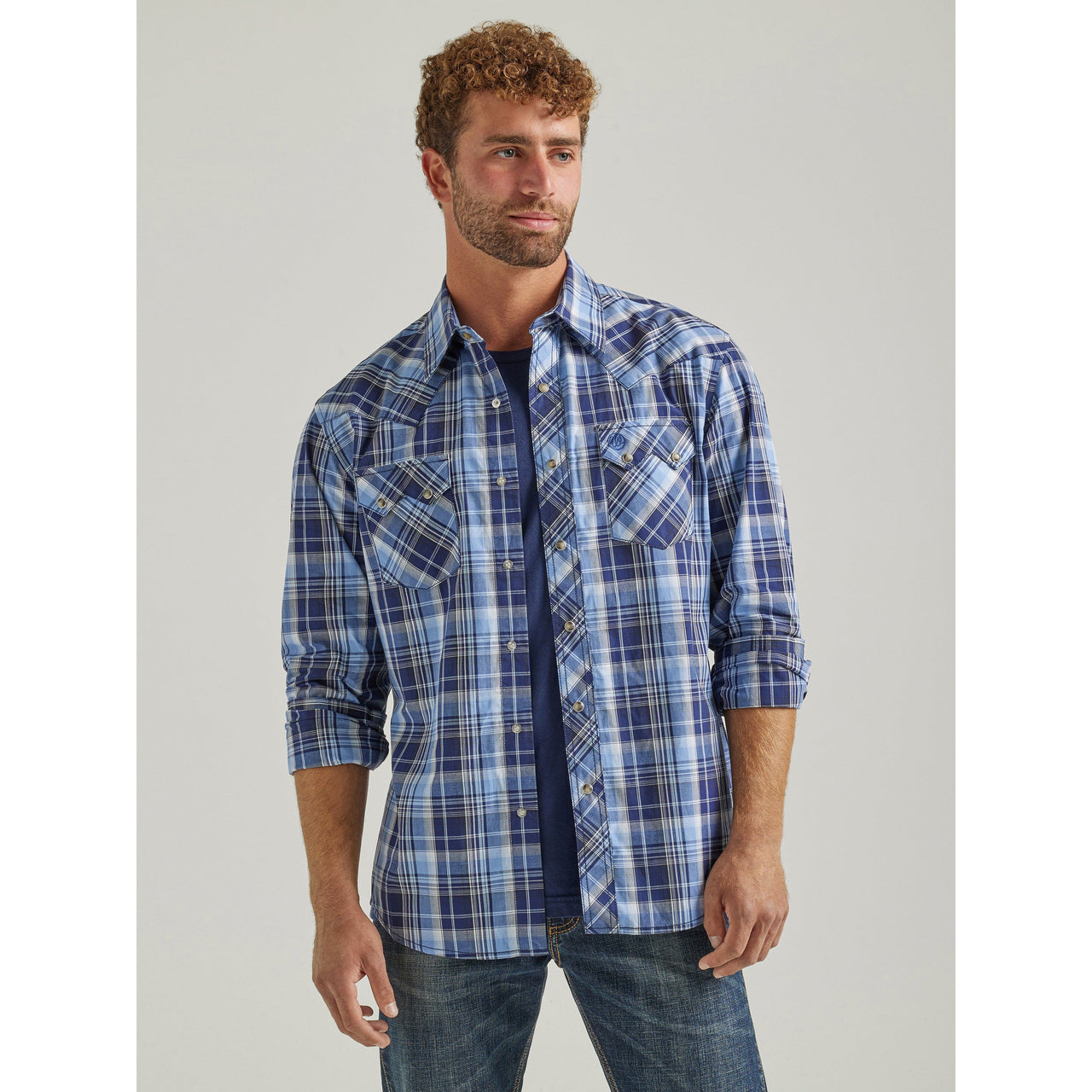 Wrangler Men's Retro Long Sleeve Modern Fit Snap Shirt - Navy