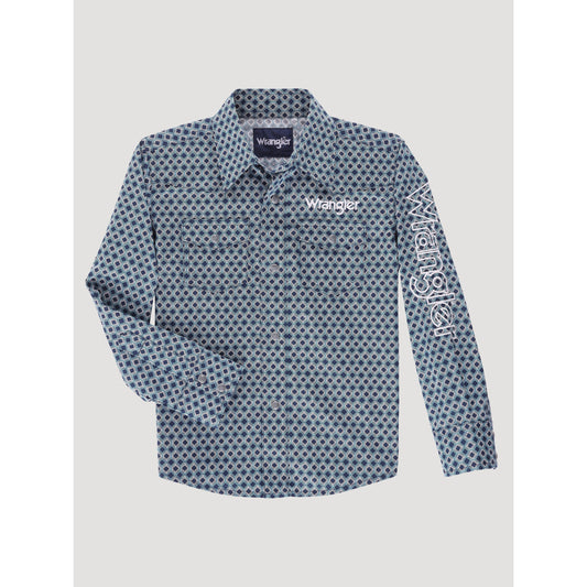 Wrangler Boy's Logo Long Sleeve Shirt - Navy