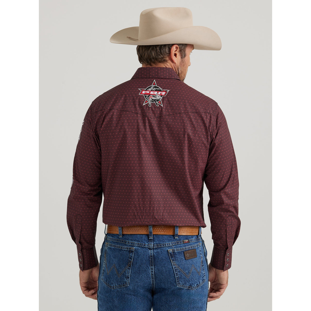 Wrangler Men's Logo Long Sleeve Snap Shirt - Burgundy