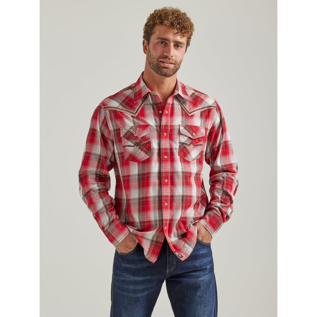 Wrangler Men's Rock47 Long Sleeve Modern Fit Shirt - Red
