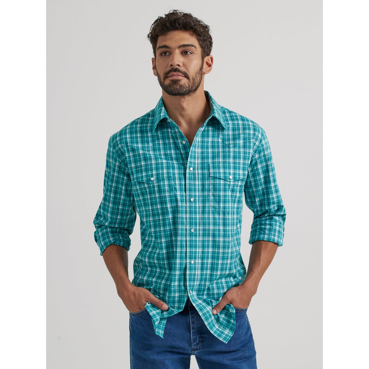 Wrangler Men's Wrinkle Resist Long Sleeve Shirt - Teal