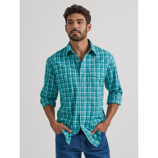 Wrangler Men's Wrinkle Resist Long Sleeve Shirt - Teal