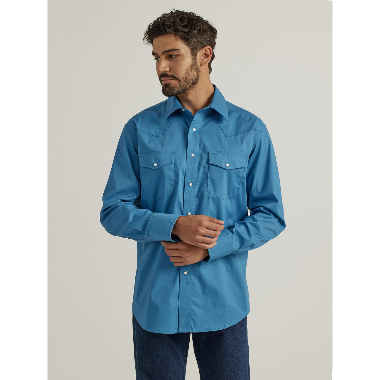Wrangler Men's Wrinkle Resist Long Sleeve Shirt - Blue