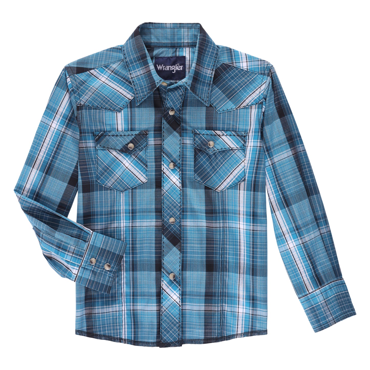 Wrangler Boy's Wrinkle Resist Long Sleeve Snap Shirt - Teal