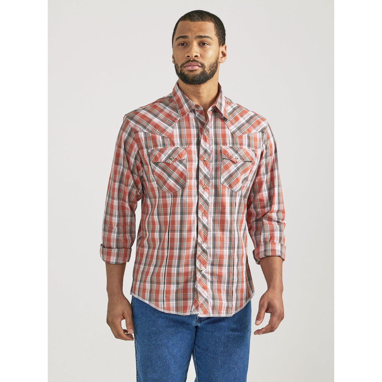Wrangler Men's Long Sleeve Modern Fit Snap Shirt - Orange