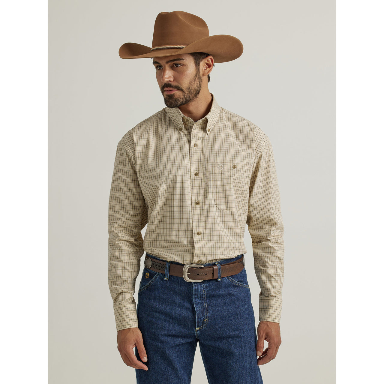 Wrangler Men's George Strait 1 Pocket Long Sleeve Shirt - Tan