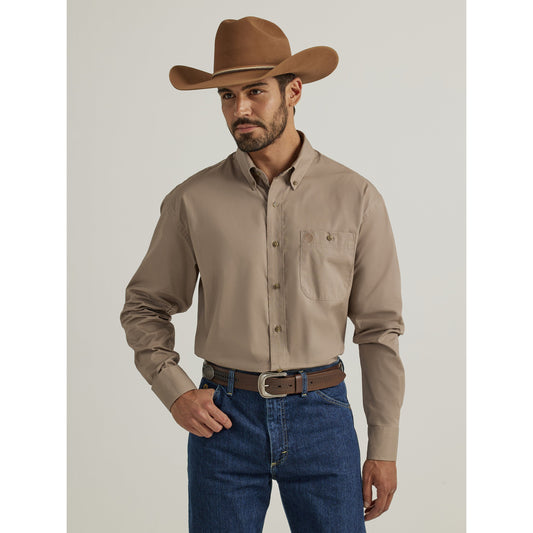 Wrangler Men's George Strait 1 Pocket Long Sleeve Shirt - Tan