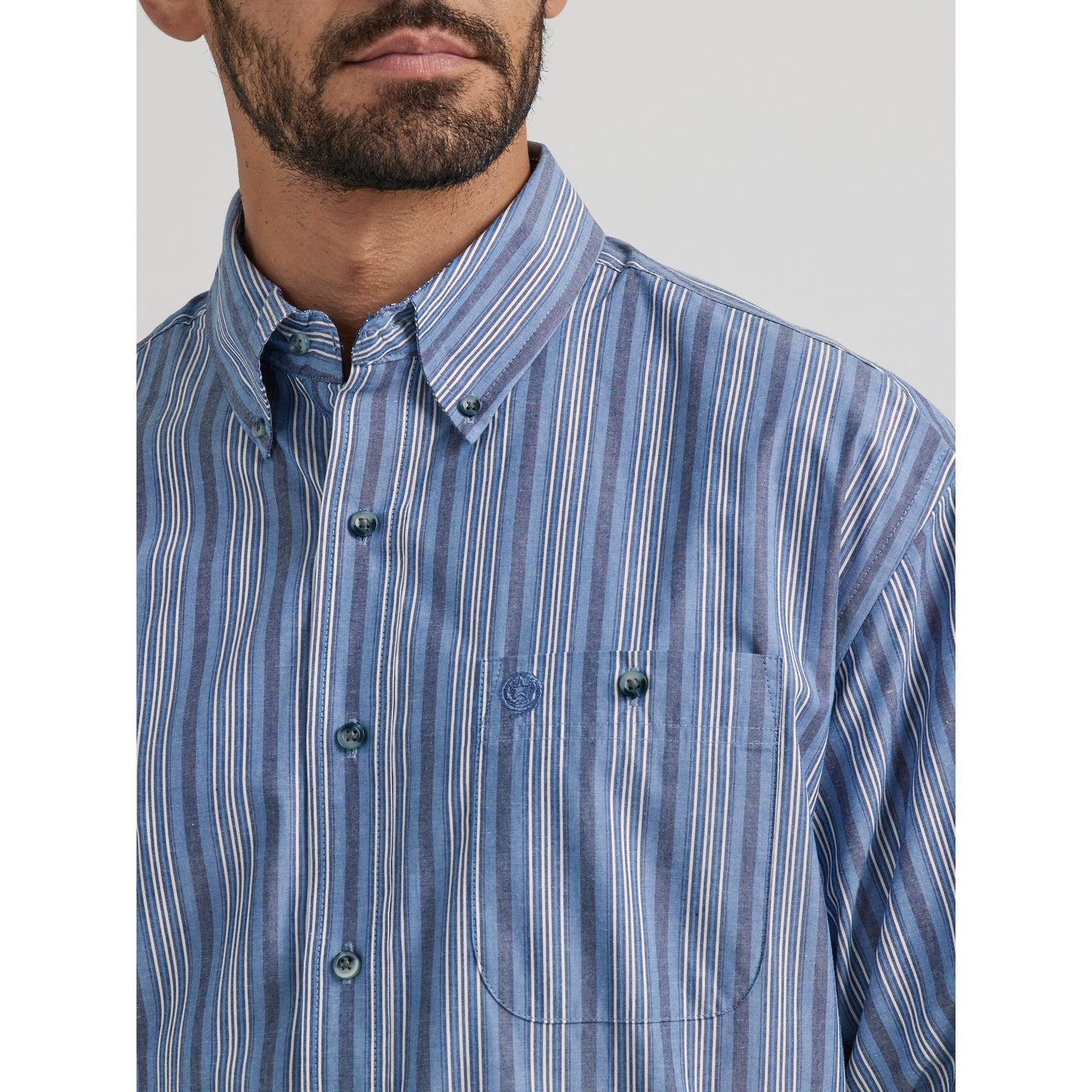 Wrangler Men's George Strait 1 Pocket Long Sleeve Shirt - Blue