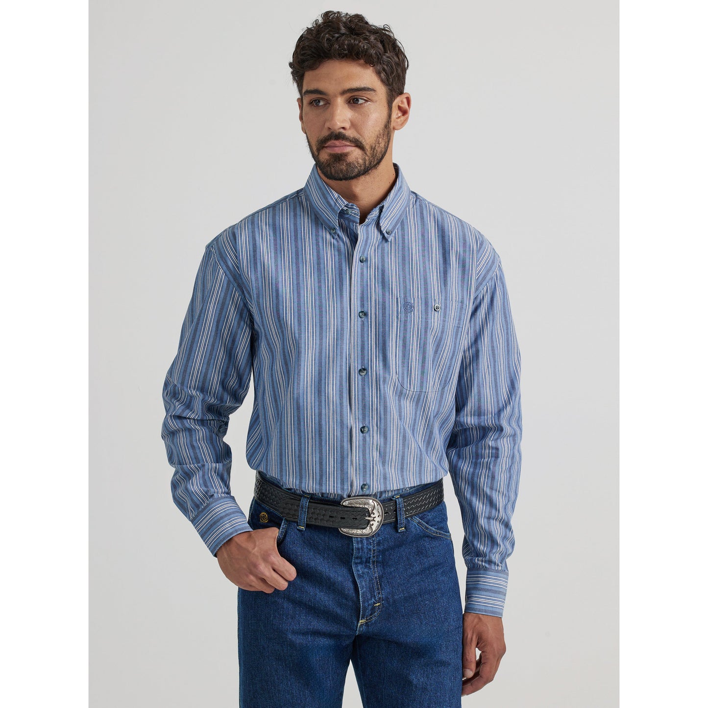 Wrangler Men's George Strait 1 Pocket Long Sleeve Shirt - Blue