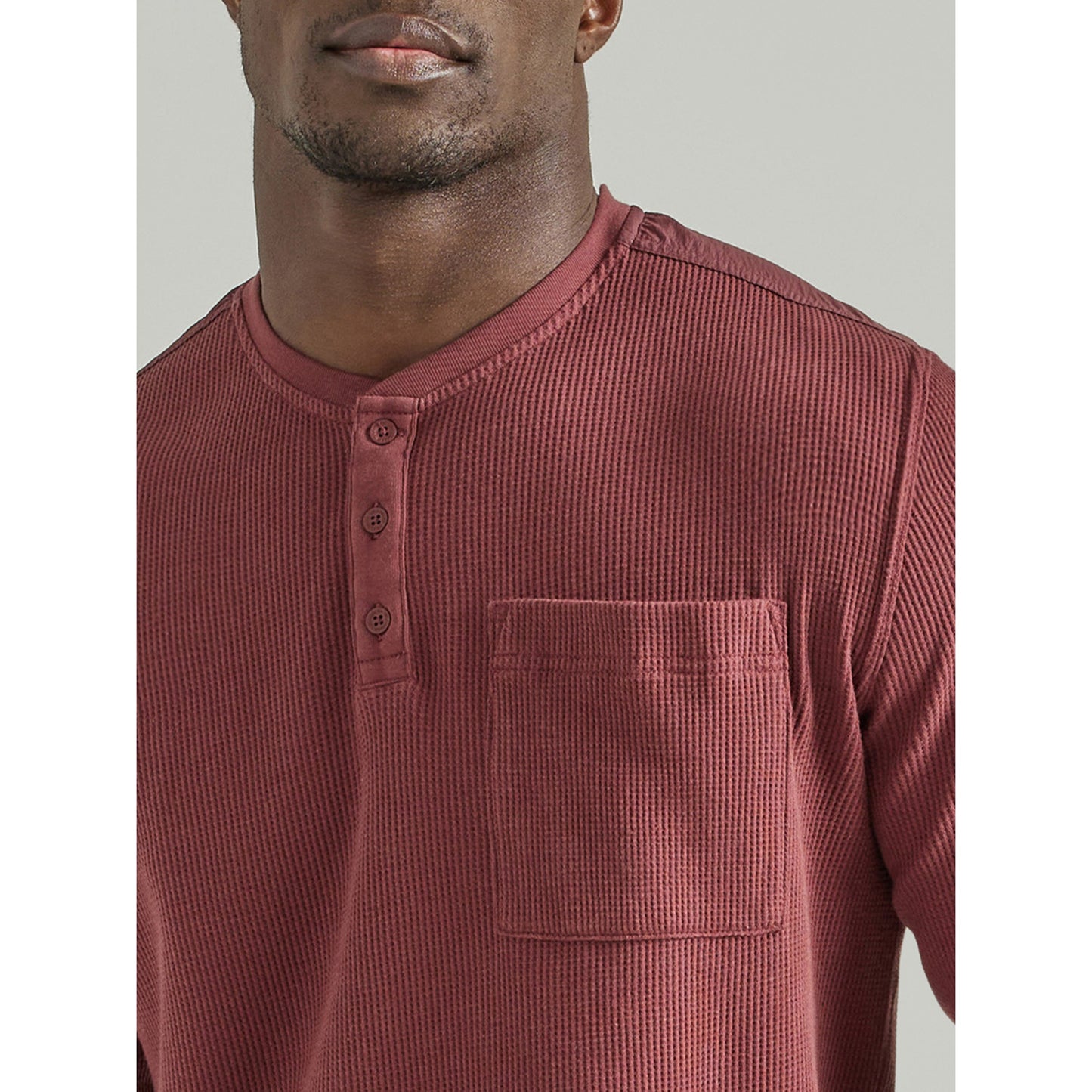 Wrangler Men's Long Sleeve Henley Shirt - Maroon