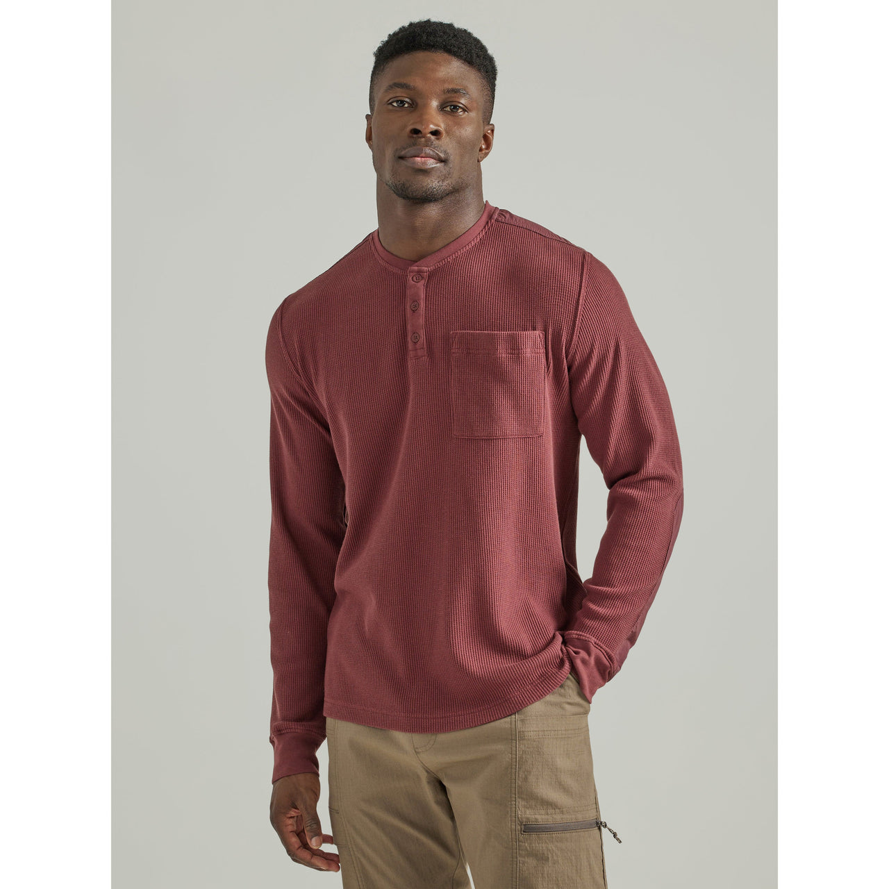 Wrangler Men's Long Sleeve Henley Shirt - Maroon