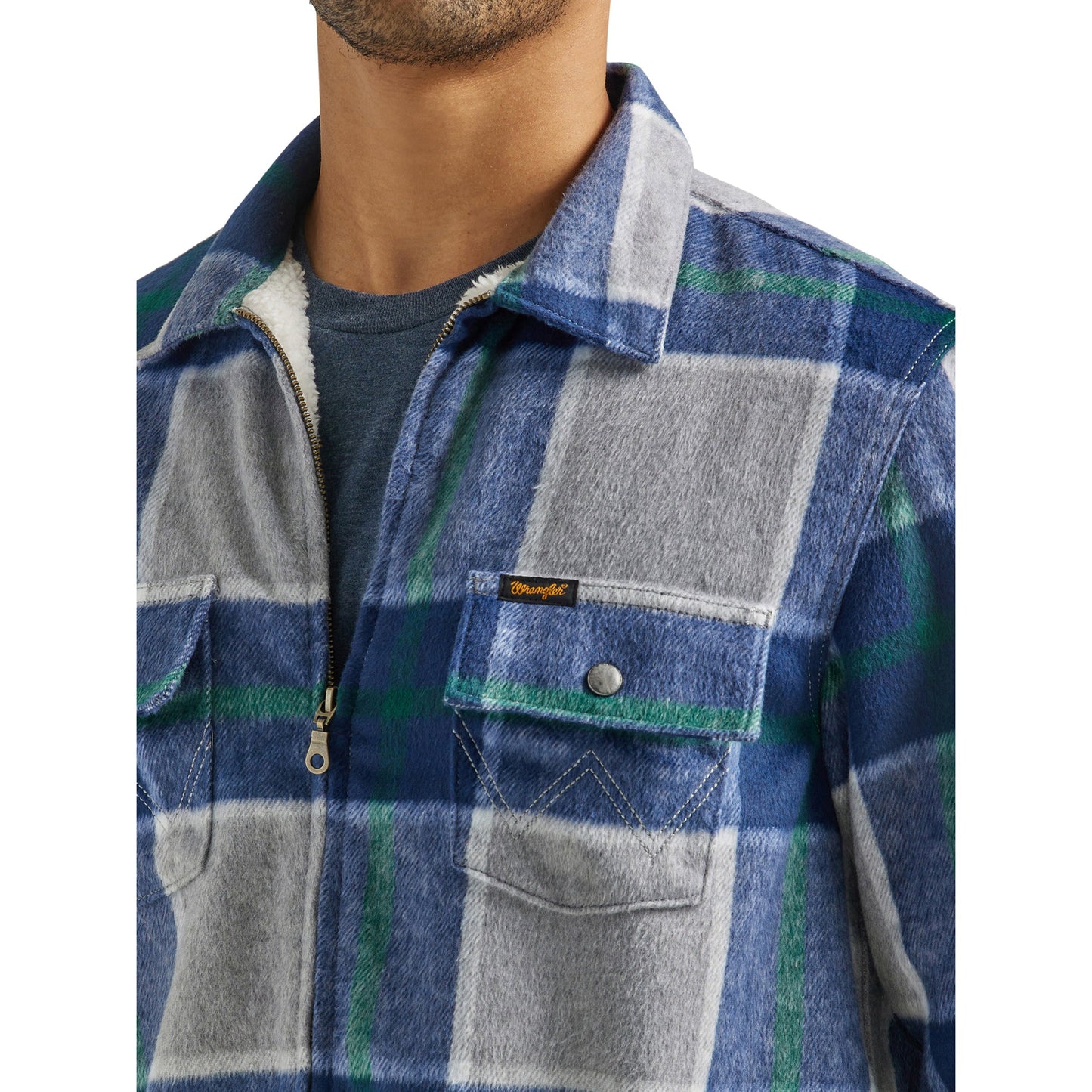 Wrangler Men's Sherpa Lined Flannel Shirt Jacket - Navy