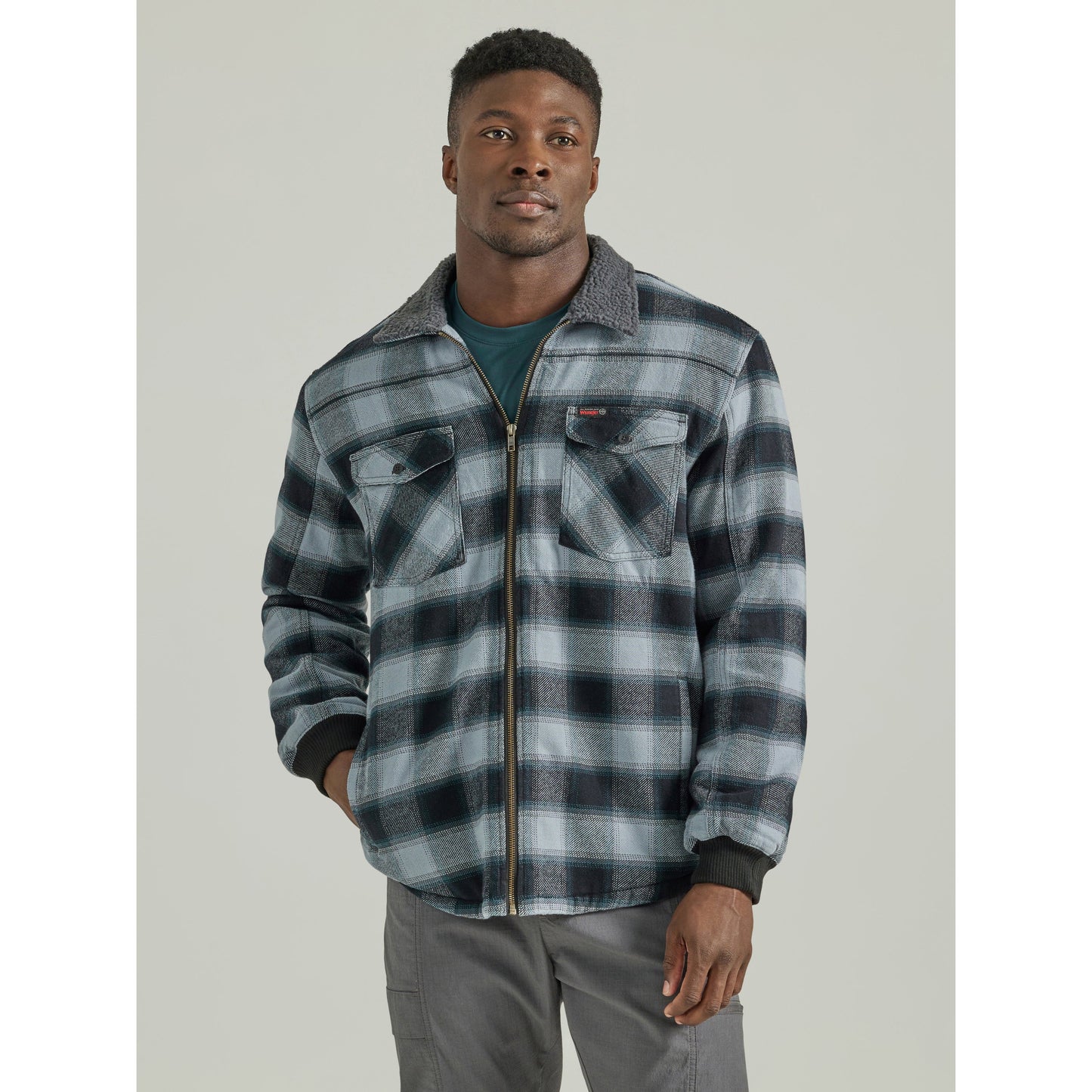 Wrangler Men's ATG Sherpa Lined Flannel Jacket - Blue/Grey