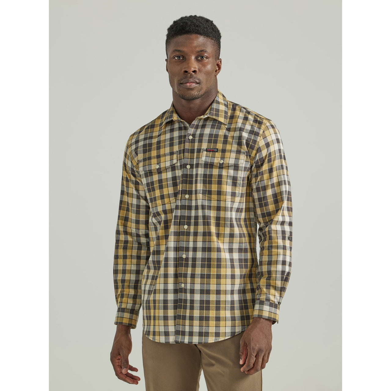 Wrangler Men's ATG Long Sleeve Utility Plaid Shirt - Mustard