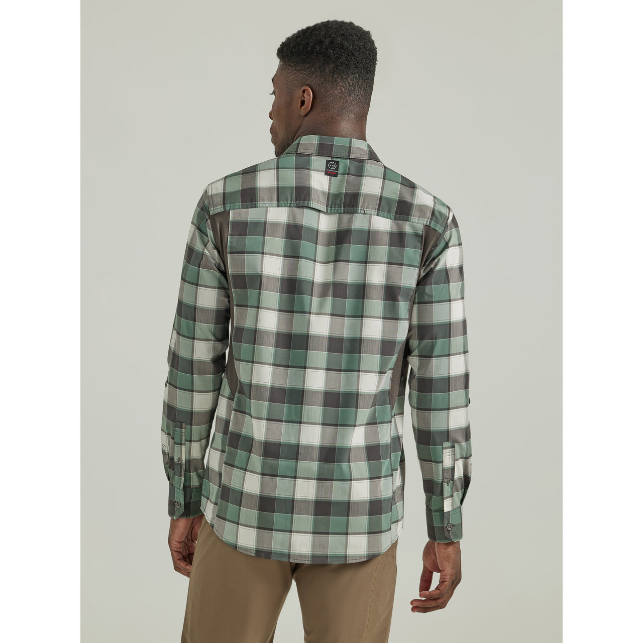 Wrangler Men's ATG Long Sleeve Mixed Material Plaid Shirt - Green