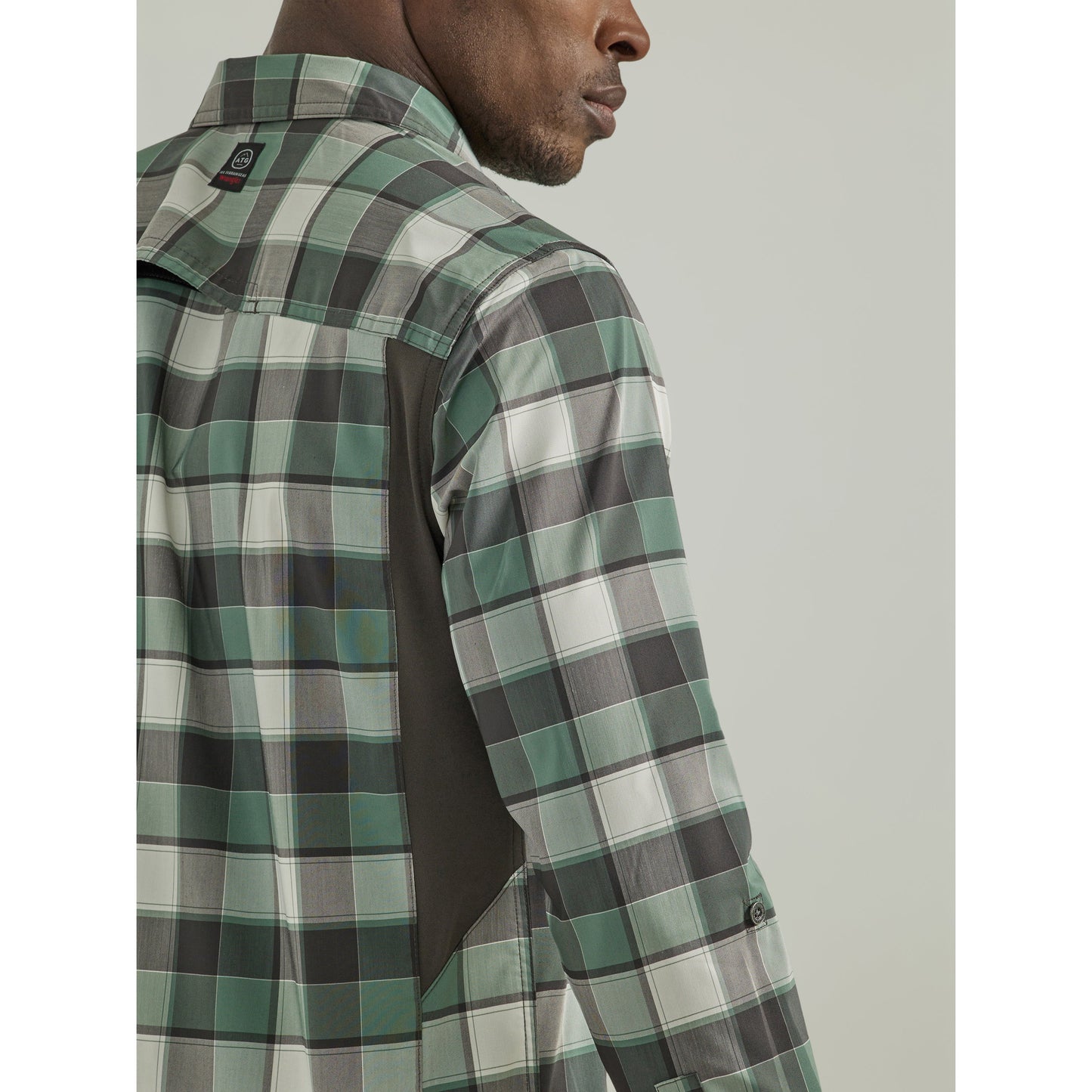 Wrangler Men's ATG Long Sleeve Mixed Material Plaid Shirt - Green