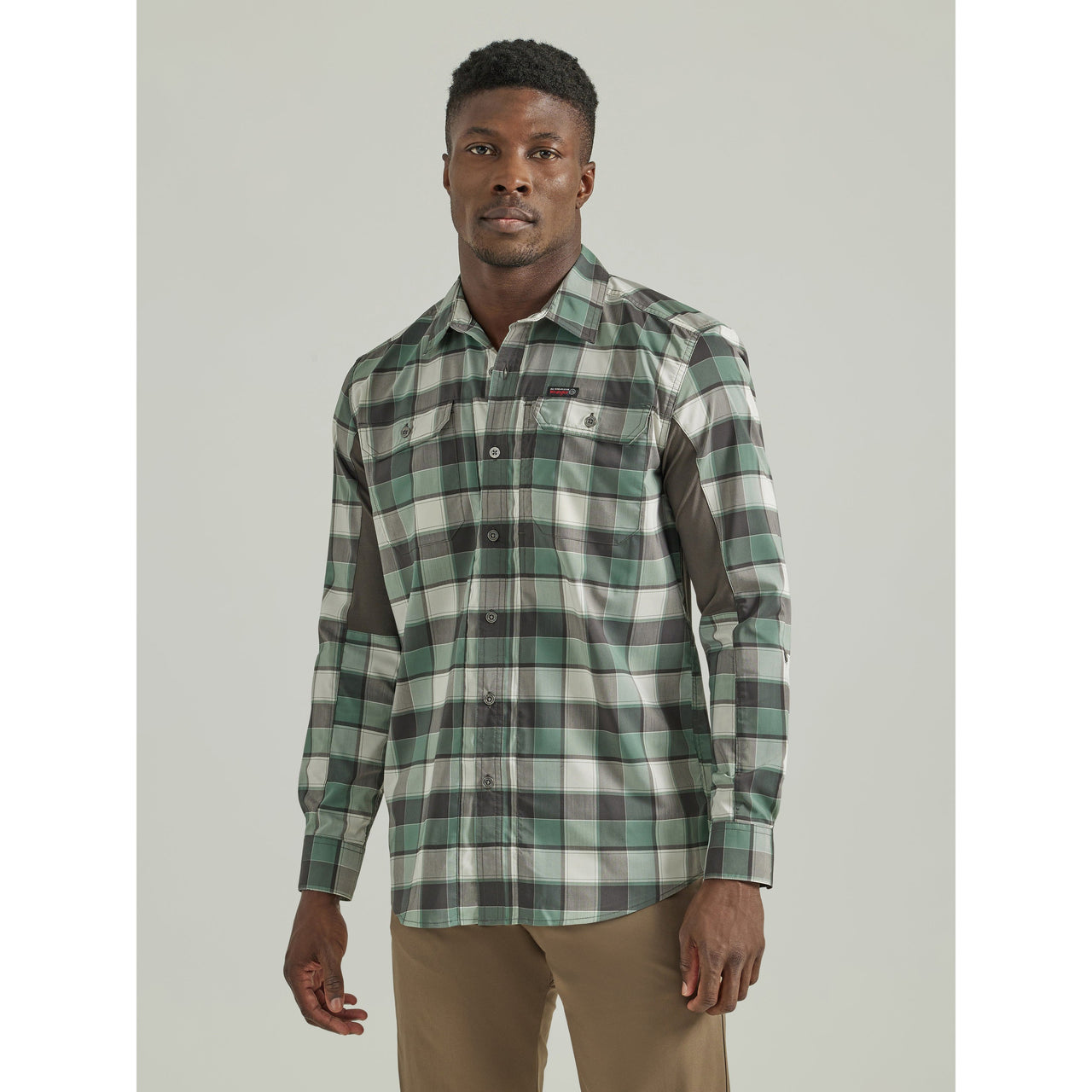 Wrangler Men's ATG Long Sleeve Mixed Material Plaid Shirt - Green