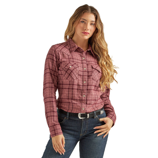 Wrangler Women's Long Sleeve Essential Flannel - Plaid Rose