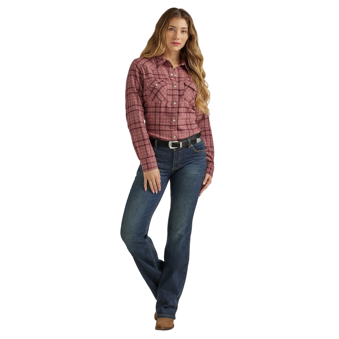 Wrangler Women's Long Sleeve Essential Flannel - Plaid Rose