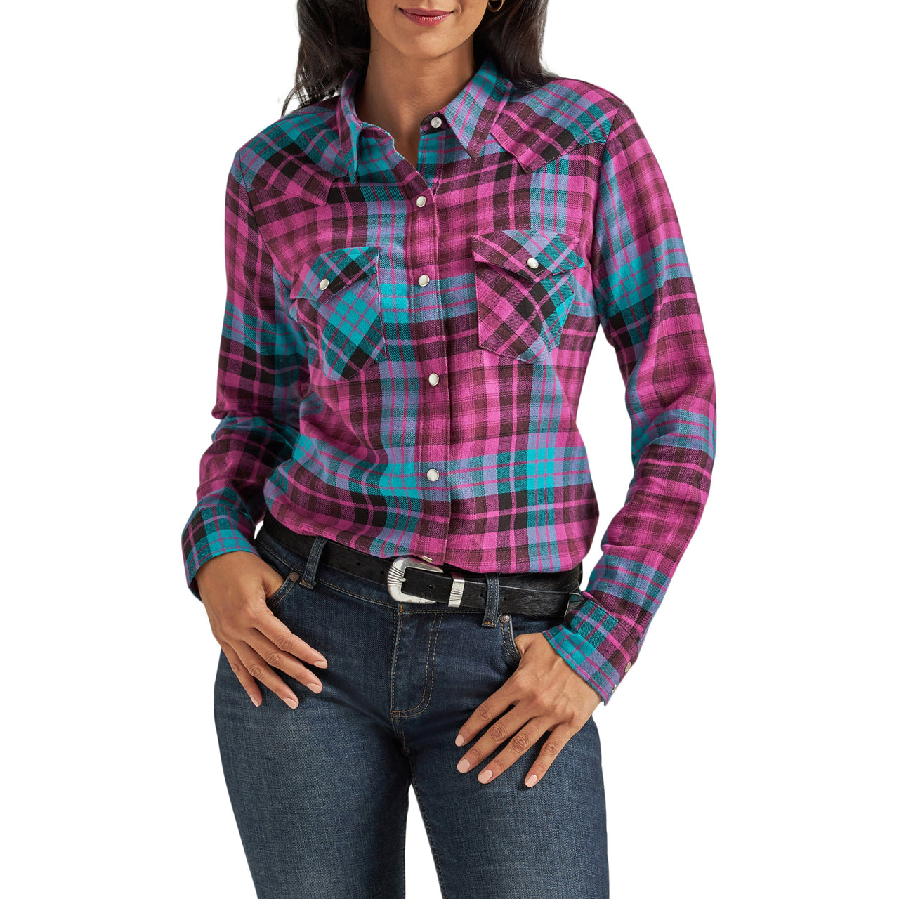 Wrangler Women's Essential Snap Shirt - Pink/Blue Plaid