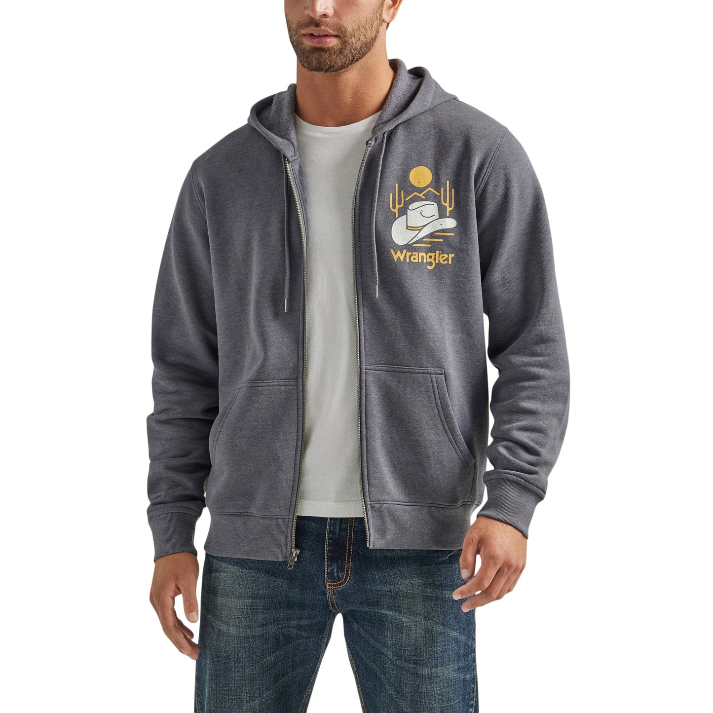 Wrangler Men's Regular Fit Zip Up Hoodie -  Grey