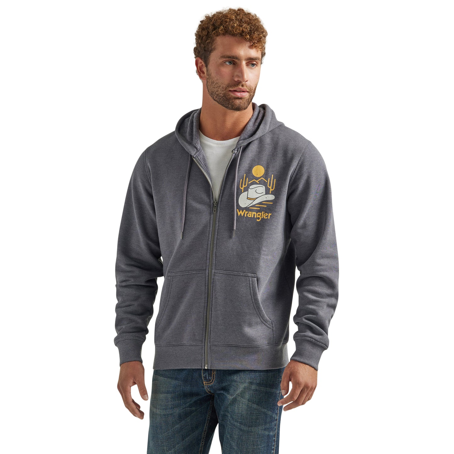 Wrangler Men's Regular Fit Zip Up Hoodie -  Grey
