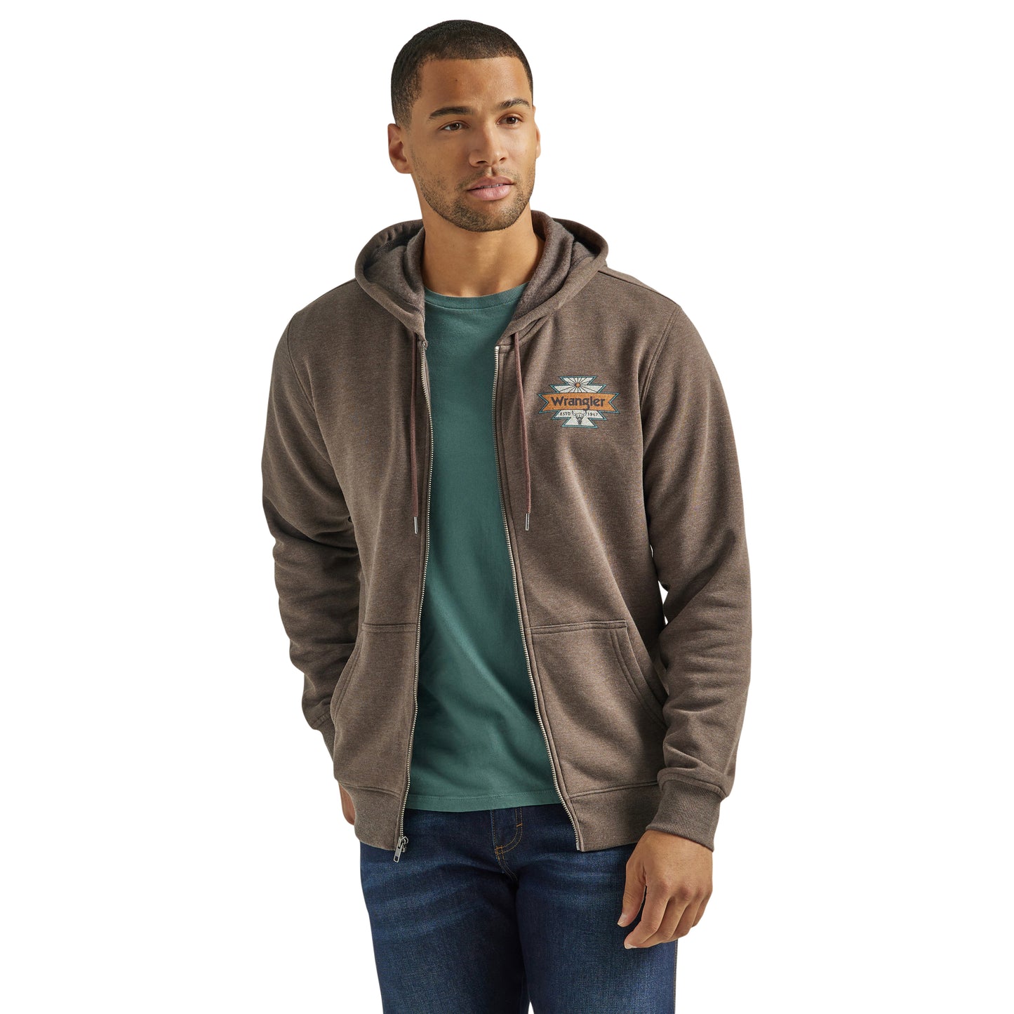 Wrangler Men's Regular Fit Zip Up Hoodie - Brown